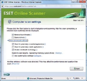 ESET Online Scanner Settings